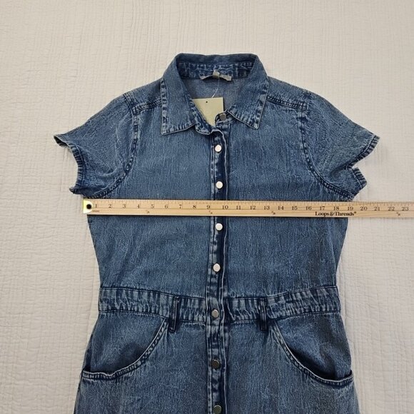 J Gee Chambray Denim Shirt Dress Women's Medium Blue Western Boho Y2K NWT Snaps - Picture 2 of 13